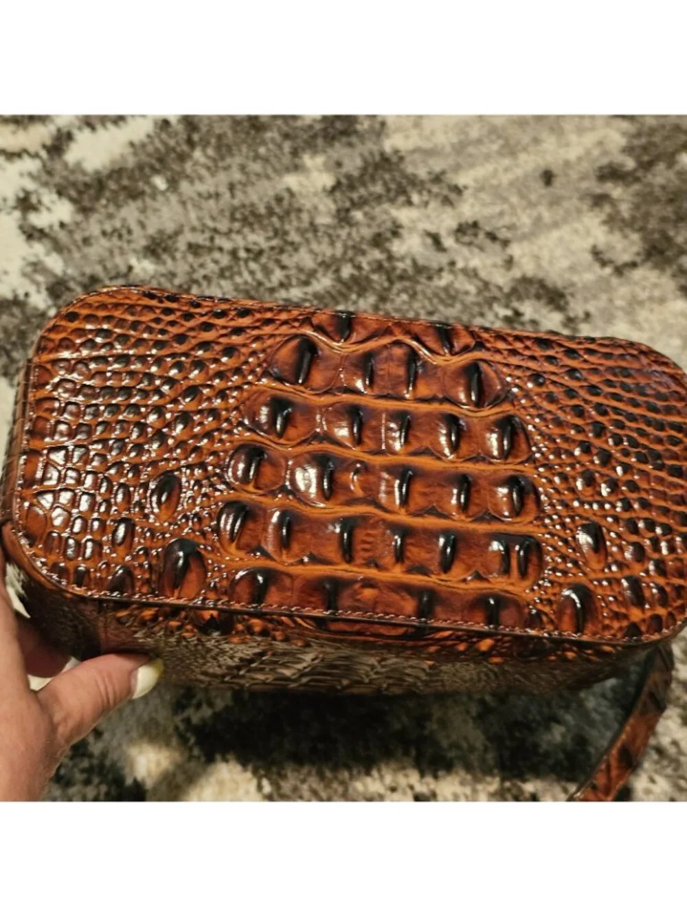 Brahmin Margo Pecan Melbourne Leather Flap Crossbody Bag Purse Croc Embossed